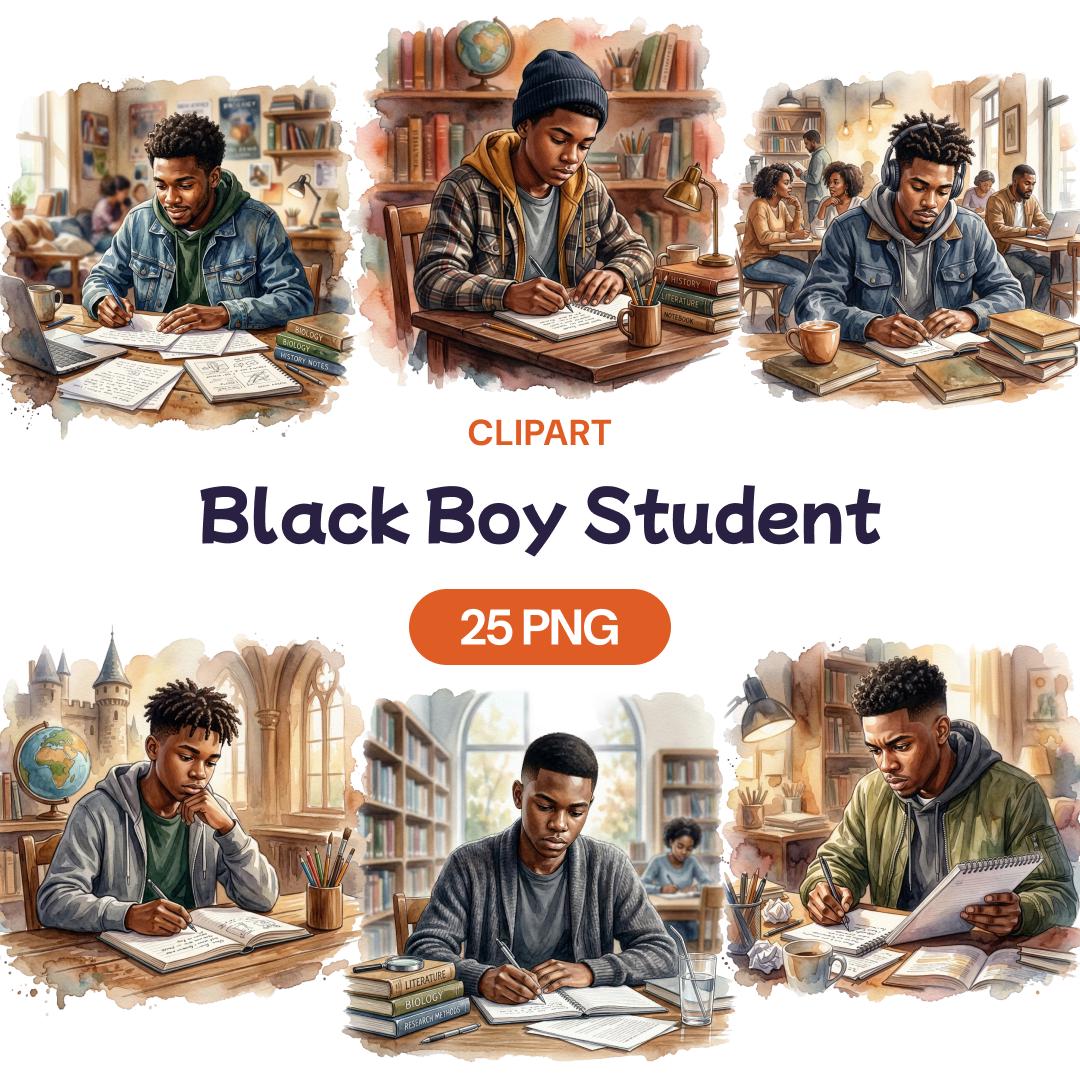 Black Boy Student Clipart, African American PNG, Teen Scholar Graphic ...