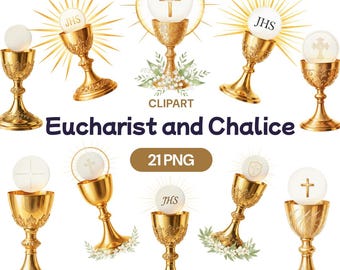 Eucharist Chalice Clipart, 21 PNG, First Communion, Holy Sacrament, Catholic Church Art, Golden Cup, Christian Faith, JHS Wafer
