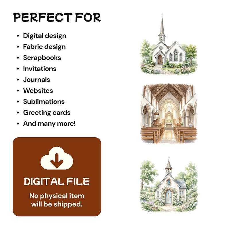 Rustic Churches Clipart, Watercolor Chapel PNG, Religious Building Art ...