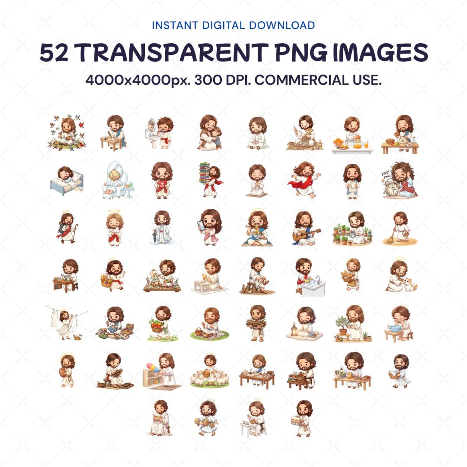 Daily Routine Chibi Kawaii Jesus Daily Routine Clipart, 52 Chibi Christian PNG Images - Etsy