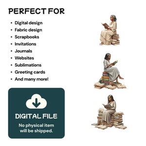 May include: Image advertising digital design resources. Text states "PERFECT FOR" and lists uses such as digital design, fabric design, scrapbooks, invitations, journals, websites, sublimations, and greeting cards. A digital file is available, with no physical item shipped.