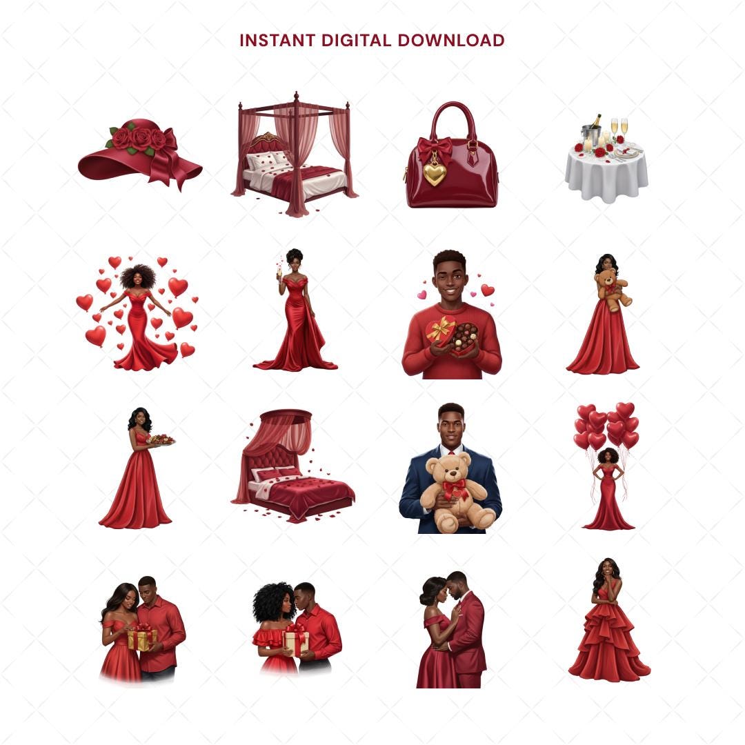 Black Girl Valentine Clipart, African American Woman Red Dress PNG ...