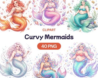Curvy Mermaid Clipart, Plus Size Ocean Princess PNG, Pastel Fantasy Graphic, Body Positive Art, Cute Underwater Decor