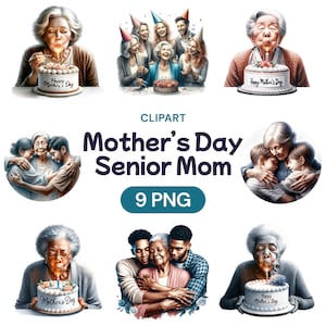 Clipart de mamá mayor, paquete digital PNG de abuela en acuarela, regalo para mamá, ilustración de amor de abuela, licencia de uso comercial