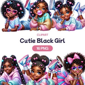 かわいい黒人少女のクリップアート、かわいい水彩画のアフリカ系アメリカ人のかわいい女性 PNG、若くて面白い子供、気まぐれな赤ちゃん、商用利用ライセンス