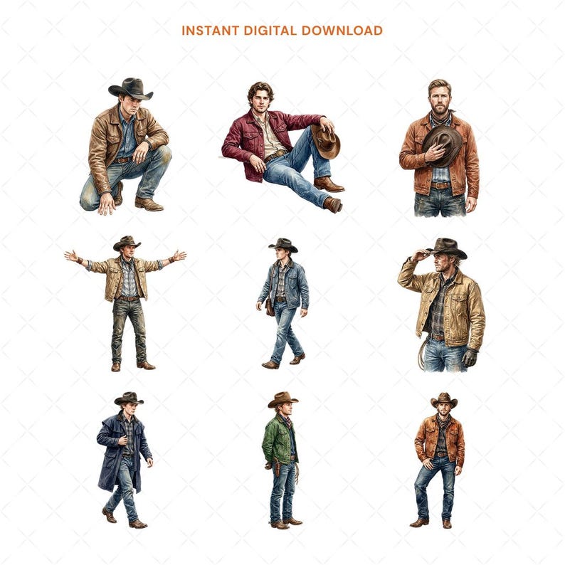 Cowboy Clipart, Watercolor Rancher PNG, Western Male Graphic, Country Lifestyle Art, Wild West Portrait image 5
