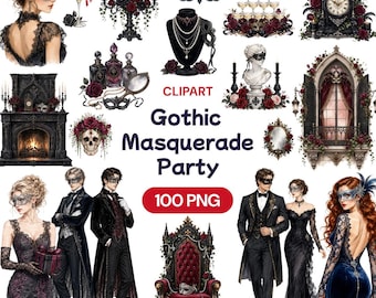 Gothic Masquerade Clipart, Dark Vampire Ball PNG Graphics (100 Files)