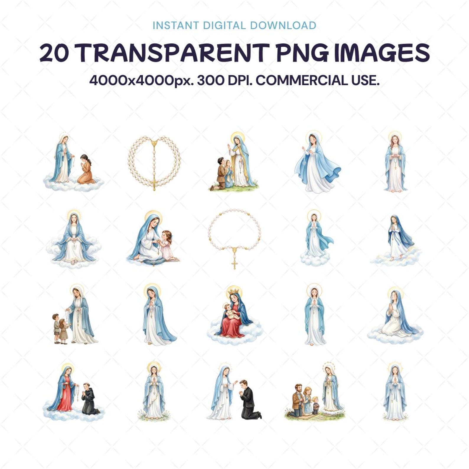 Our Lady of the Rosary Clipart, Watercolor Catholic PNG, Virgin Mary ...