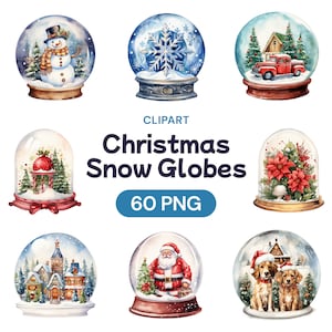 Weihnachten Schneekugel Clipart, niedliches Aquarell Weihnachten Schneemann Transparent PNG Bundle, Glas Kiefer Winter Wunderland, Lizenz für kommerzielle Nutzung