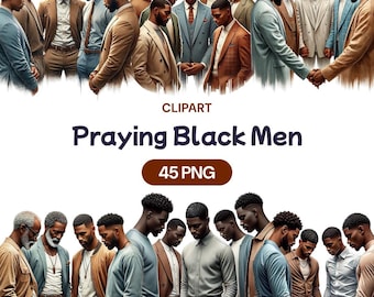 May include: A group of men with dark skin tones are praying together. They are all wearing casual clothing and have their heads bowed in prayer. The men are standing in a circle, with their hands clasped together.