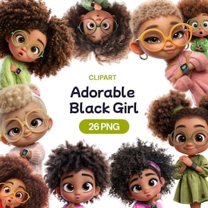 Entzückende schwarze Mädchen Clipart, Kawaii Aquarell afroamerikanische Frau PNG, junge lustige kleine Kind, wunderliche Baby, Lizenz für kommerzielle Nutzung