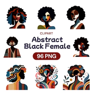 Imágenes prediseñadas abstractas de mujeres negras, mujeres afroamericanas en acuarela, PNG transparente, tablero de visión pop de empoderamiento de niñas, licencia de uso comercial