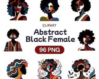 Abstract Black Female Clipart, Watercolor African American Women, Transparent PNG, Empowering Girl Pop Vision Board, Commercial Use License