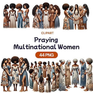 Bidden multinationale vrouwen clipart, aquarel religieuze diversiteit meidengroep png, vrouwelijk christelijk spiritueel gebed licentie commercieel gebruik