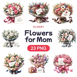 Clipart de flores do dia das mães, pacote digital bonito em aquarela floral PNG, buquê de rosas exclusivo para a mãe, presente para ela, licença de uso comercial