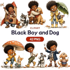 Svart pojke och hund Clipart, 42 afroamerikanska barn PNG-bilder