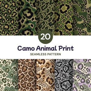 20 Camo Animal Print Seamless Patterns, Olive Digital Paper, PNG
