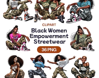 Black Women Empowerment Streetwear, Watercolor African American Transparent Cute PNG, Empowering Female Fun Clothing, Commercial Use License