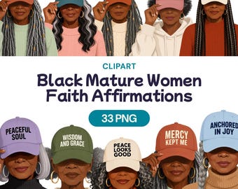 Black Mature Women Faith Clipart, Christian Senior PNG, Cool Grandma Affirmation Graphic, Godly Quote Art, Minimalist Church Lady