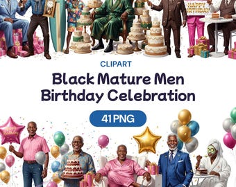 Black Mature Men Birthday Celebration Clipart – 41 PNG African American