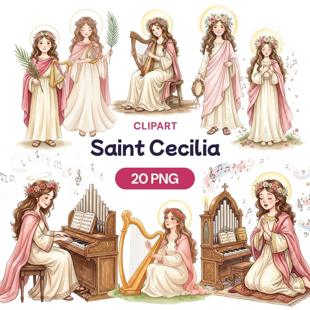 Saint Cecilia Clipart, Watercolor Catholic PNG, Patron Saint of Music ...