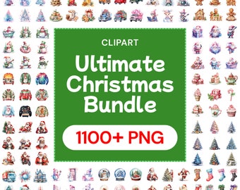 Ultimate Christmas Clipart Bundle, Watercolor Xmas Big Pine Tree, Santa Claus and Mrs, Yule Mega Package, Transparent Commercial Use License