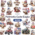 Patriotic Cute Eagle Clipart, Watercolor 4th of July PNG, American Bird Graphic, Independence Day Art, Red White Blue Illustration