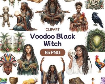 Imágenes prediseñadas de bruja negra vudú, 65 sacerdotisas espirituales afroamericanas PNG, magia hoodoo, ritual oculto, pantano de Nueva Orleans, Halloween gótico