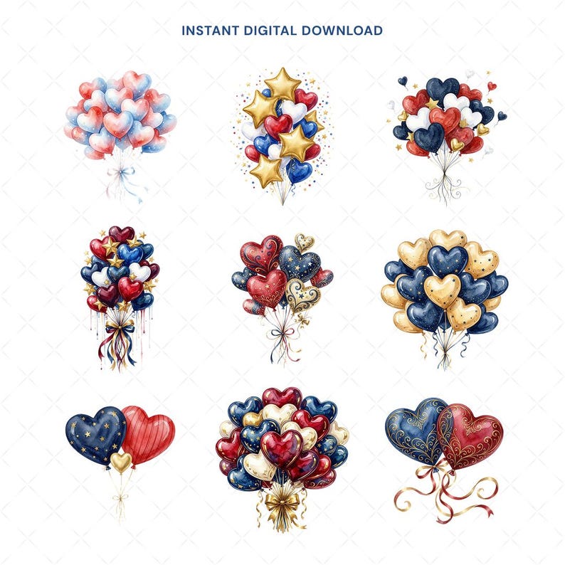 Patriotic Balloon Clipart, Watercolor 4th of July PNG, American Flag ...
