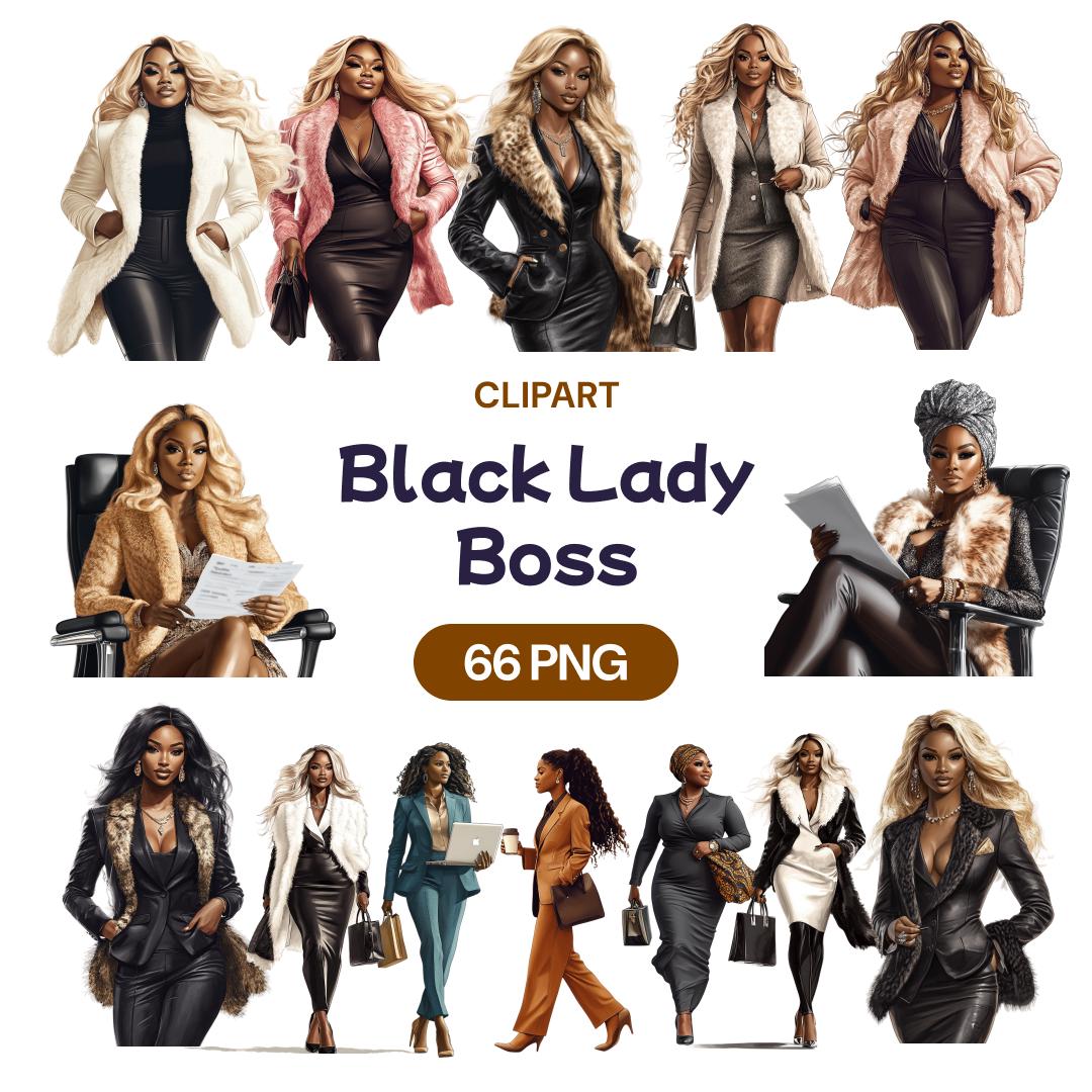 Black Lady Boss Clipart, Watercolor African American Cute Lass PNG, Empowering Female Power Vision Board, Transparent Commercial Use License