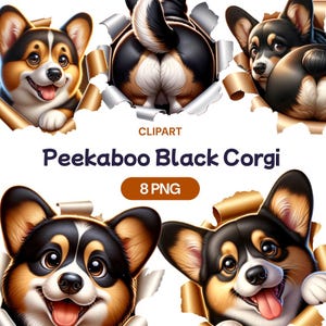 Kuckuck schwarzer Corgis PNG Clipart, Kawaii Baby Hund Hintern Aquarell Illustration, süßer Welpen-Liebhaber, 3D transparentes Haustier, Lizenz für kommerzielle Nutzung