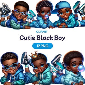 Clipart de niño negro adorable, PNG de hombre afroamericano lindo con acuarela kawaii, niño dulce, mi bebé caprichoso, licencia de uso comercial