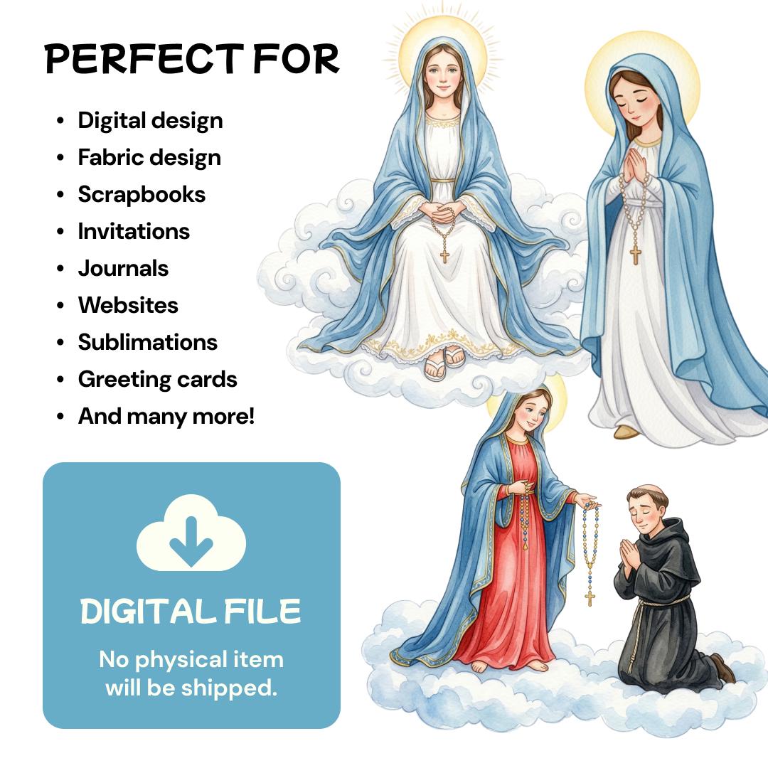 Our Lady of the Rosary Clipart, Watercolor Catholic PNG, Virgin Mary ...