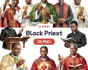 Black Priest Clipart, Watercolor Catholic Clergy PNG, African American Pastor Graphic, Holy Communion Art, Church Mass Illustration