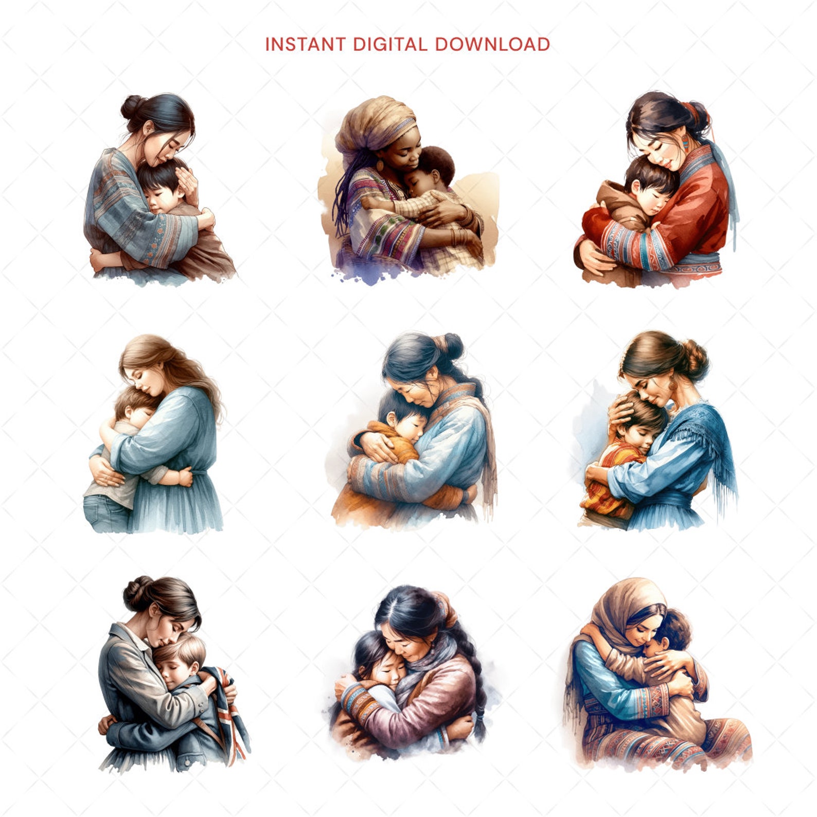 Mother's Hug Clipart, Lovely Watercolor Mother's Day PNG, Mom Embrace ...