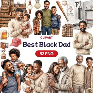 Best Black Dad Clipart, African American Father PNG, Daddy And Me Graphic, Masculine Hobby Art, Male Role Model