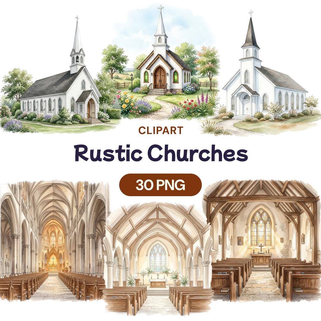 Rustic Church Sign Rustic Churches Clipart, Watercolor Chapel PNG, Religious Building Art ...