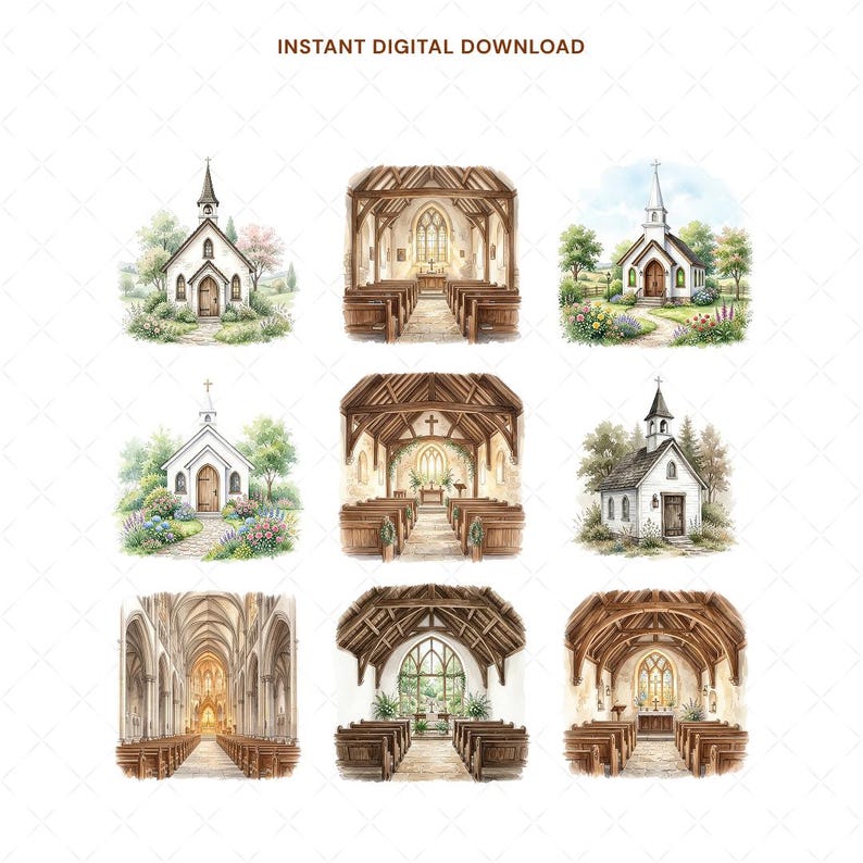Rustic Churches Clipart, Watercolor Chapel PNG, Religious Building Art ...