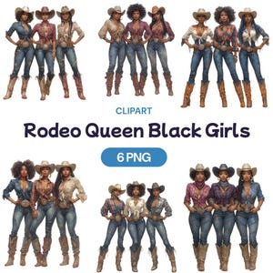 Imágenes prediseñadas de vaqueras reinas del rodeo, mujeres negras PNG, linda chica afroamericana de campo, sombrero atrevido, dama feroz (Goodnotes), licencia de uso comercial
