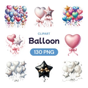 Ballon Clipart, Aquarell PNG, digitales transparentes Bundle, Baby-Geburtsmonat, Valentinstag Liebe, monatlicher Kalender Geschenk, Lizenz für kommerzielle Nutzung
