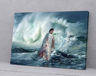 Walking On Wave Jesus Canvas Jesus Christ Wall Art Canvas Picture Jesus Home Decor God Canvas Prints Jesus Canvas Art Christian Wall Art