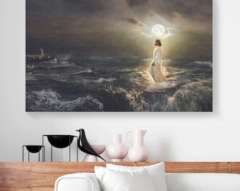 Watching Over Jesus On Water Jesus Christ Wall Art Canvas Picture Jesus Home Decor God Canvas Prints Jesus Canvas Art Christian Wall Art
