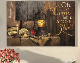 Oh Come Let Us Adore Him Candle Bible Cross Jesus Christ Wall Art Canvas Picture Jesus Home Decor God Canvas Prints Jesus Canvas Art Christ