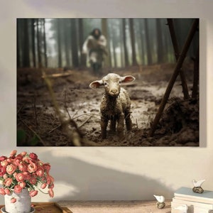 Jesus Running After a Lost Lamb Jesus Lamb of God Canvas Wall Art Canvas Picture Jesus Crist Poster God Canvas Prints Jesus Canvas Wall Art