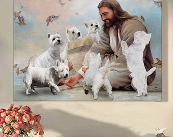 Westie God, Westie Dog, Jesus Dog Lover Wall Art Canvas Picture Jesus Home Decor God Canvas Prints Jesus Canvas Wall Art God Poster