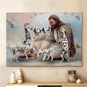 Dalmatian Dog, Dalmatian God, Jesus Dog Lover Wall Art Canvas Picture Jesus Home Decor God Canvas Prints Jesus Canvas Wall Art God Poster