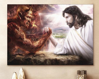 Jesus Vs Evil Canvas Jesus Christ Wall Art Canvas Picture Jesus Home Decor God Canvas Prints Jesus Canvas Wall Art God Canvas God Poster