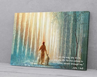 I Am The Way The Truth And The Life Jesus And Sheep Canvas Prints Jesus Canvas Prints Jesus Christ Wall Art Canvas Picture Jesus Home Decor