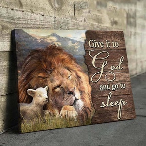 Give It To God And Go To Sleep Lion Jesus Christ Wall Art Canvas Picture Jesus Home Decor God Canvas Prints Jesus Canvas Art Christian