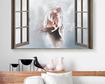 Take My Hand Jesus Window View Jesus Christ Wall Art Canvas Picture Jesus Home Decor God Canvas Prints Jesus Canvas Art Christian Wall Art